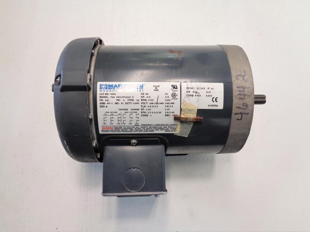 Marathon 3/4 HP Electric Motor, Cat #G582, Model #FVA 56T17F5322J P